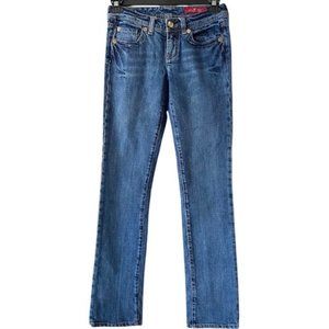 Seven7 Premium Denim Blue Straight LegGold Logo Bar Jeans Size 27